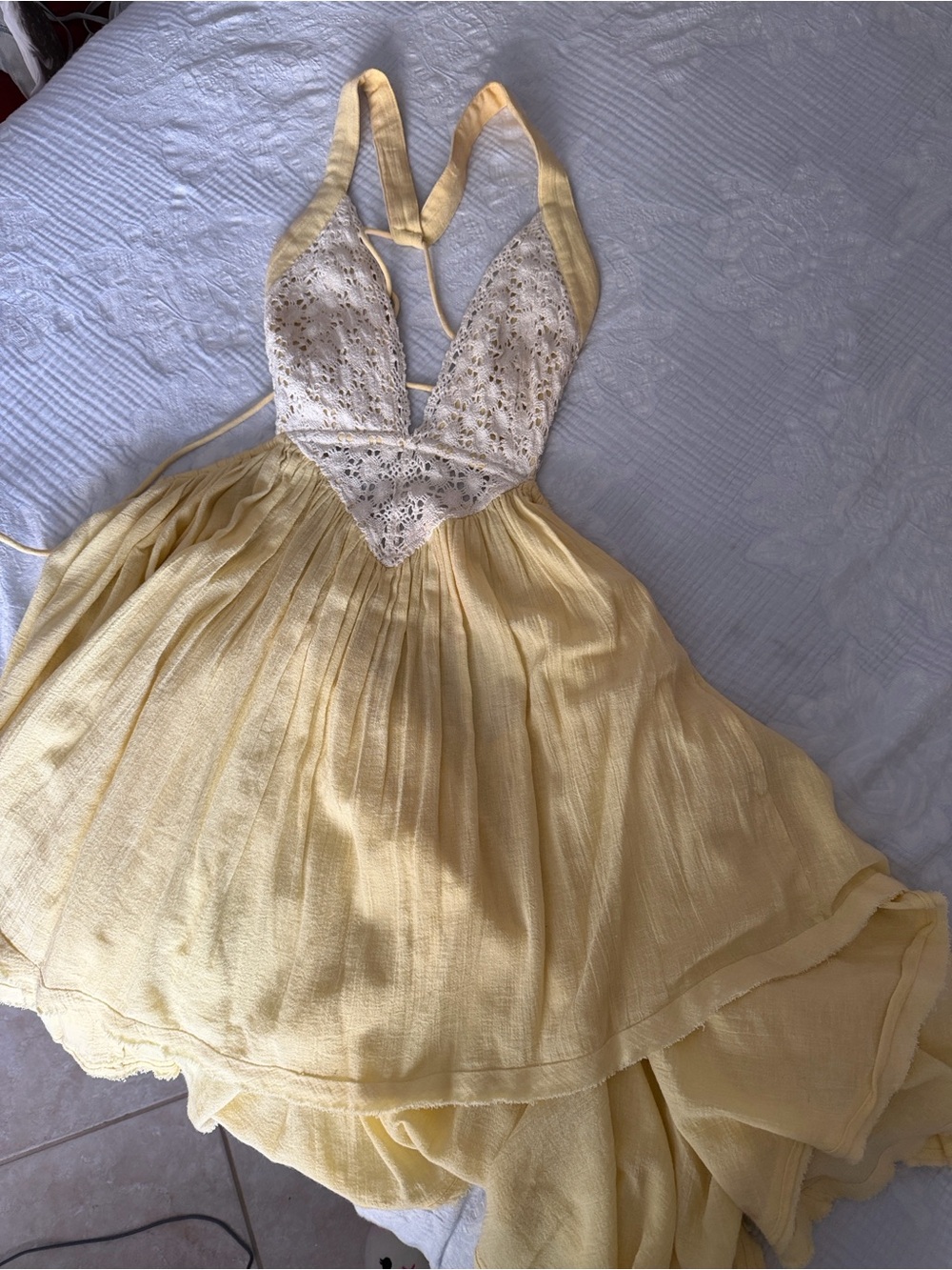 Butter yellow Crocget V-Neck Yellow Sundress - Picture 2 of 5